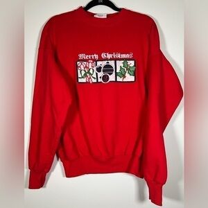 Vintage 90s Cheek-O Merry Christmas embroidered red sweatshirt sz L holiday